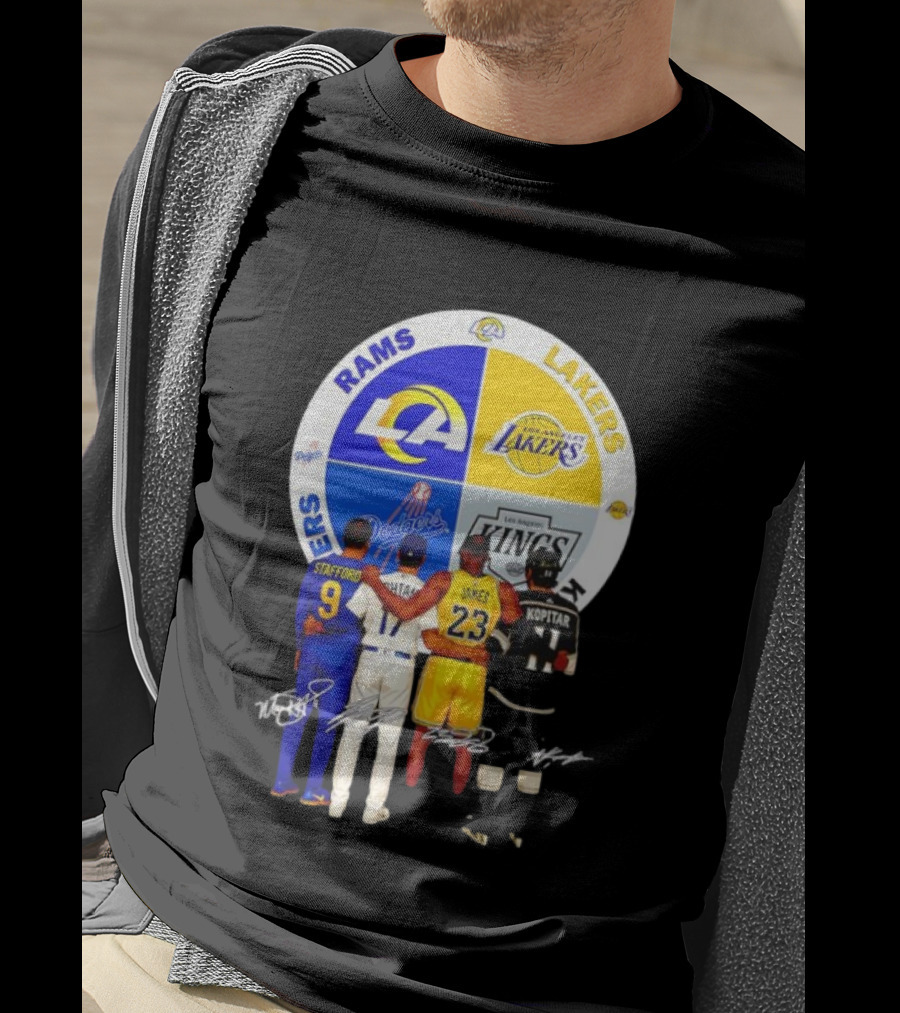 Los Angeles Rams Lakers Dodgers Kings Major Players Stafford Kershaw James Kopitar Signatures T-Shirt