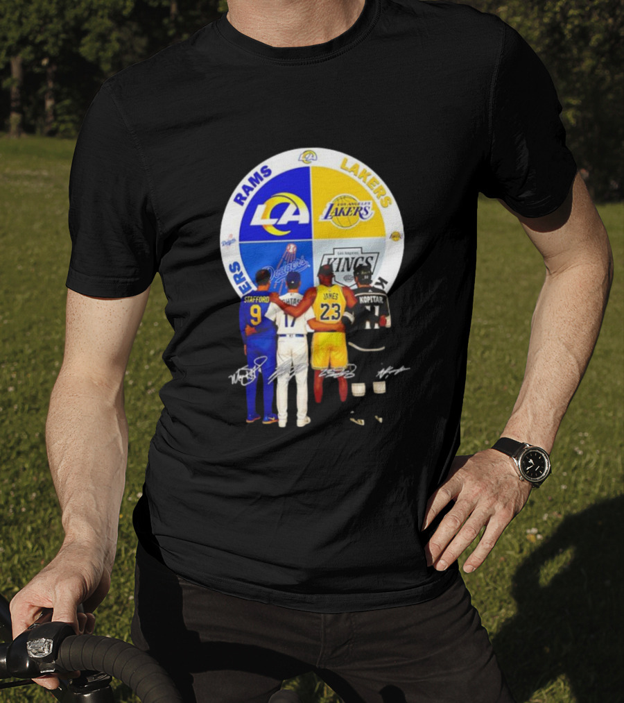 Los Angeles Rams Lakers Dodgers Kings Major Players Stafford Kershaw James Kopitar Signatures T-Shirt