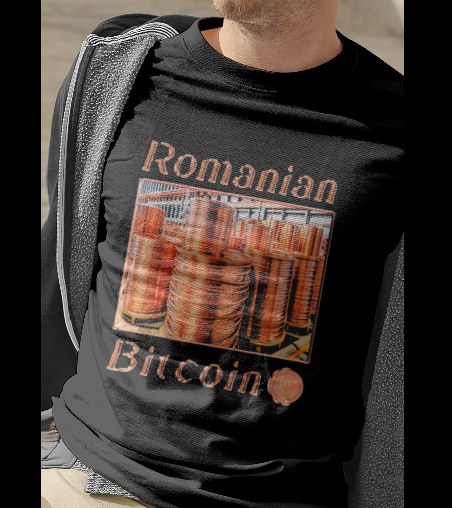 Romanian Bitcoin Copper Industry Coin Stacks T-Shirt