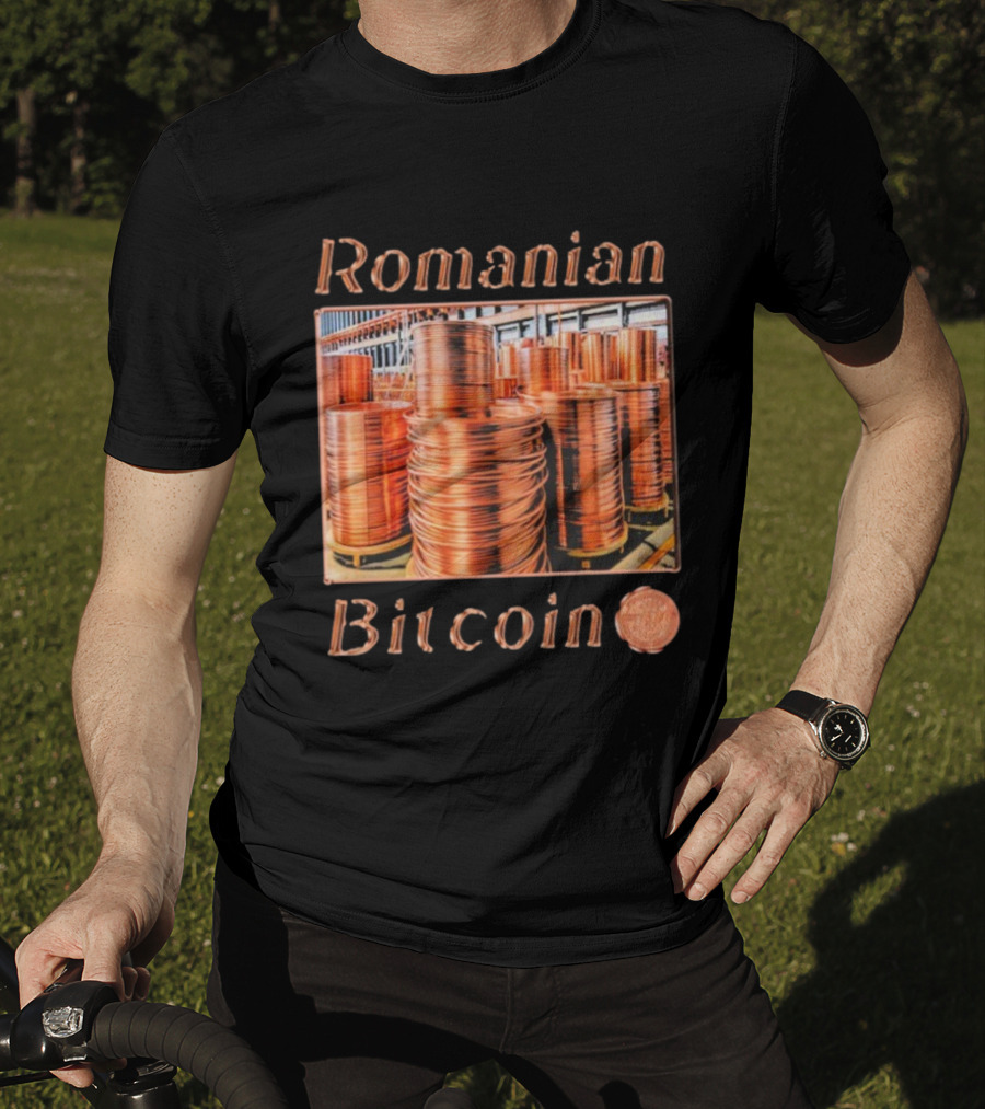 Romanian Bitcoin Copper Industry Coin Stacks T-Shirt