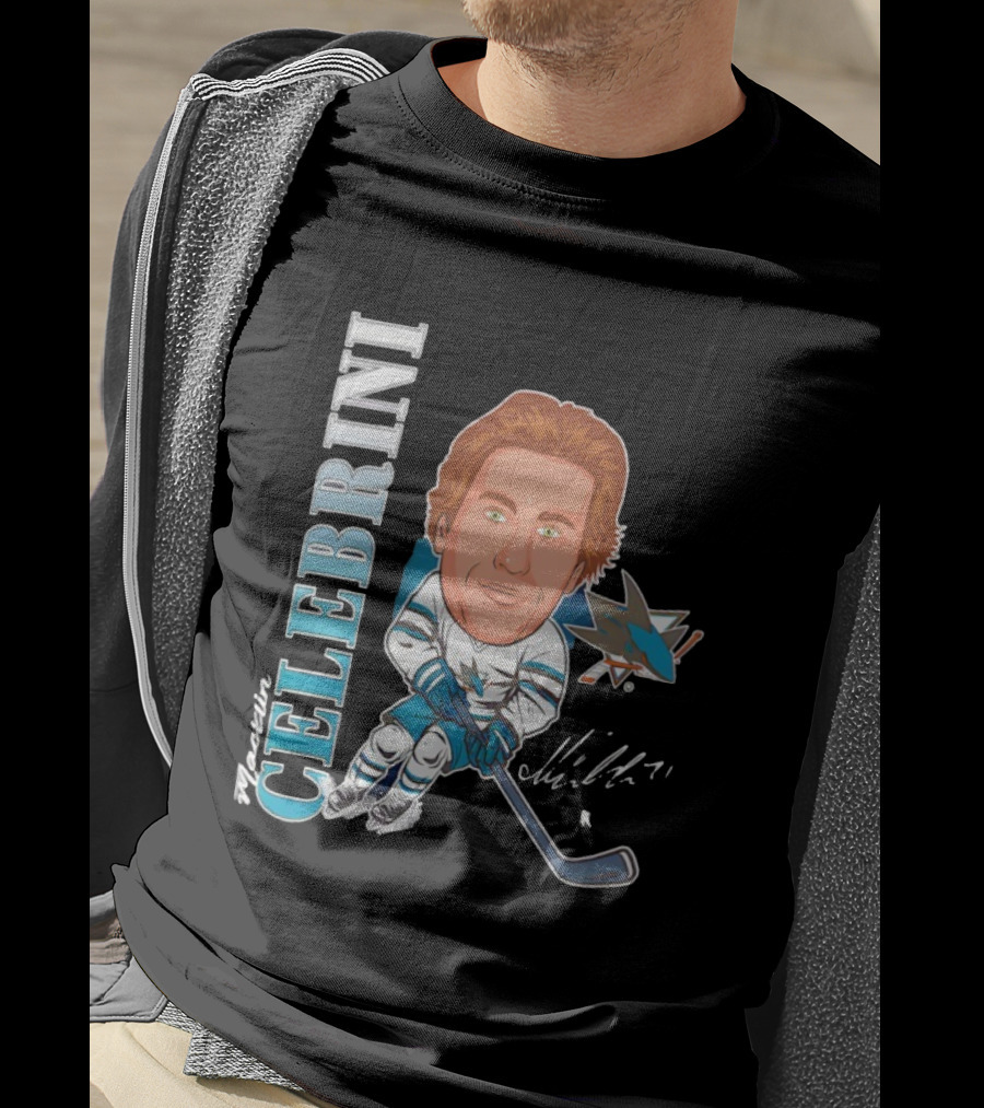 San Jose Sharks Macklin Celebrini #71 Big Head Signature Fanatics T-Shirt