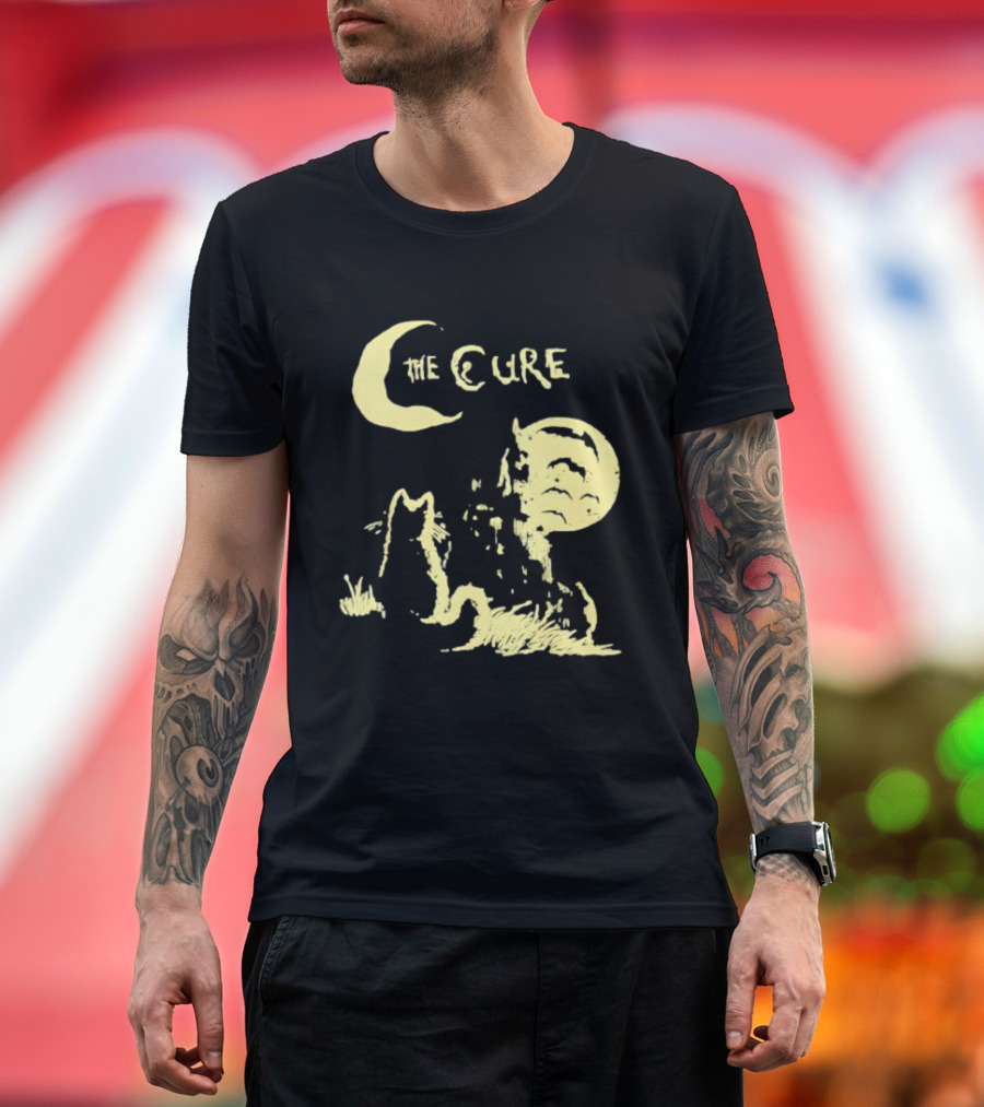 The Cure Cat Gothic Vintage Moonlit Night Scene T-Shirt