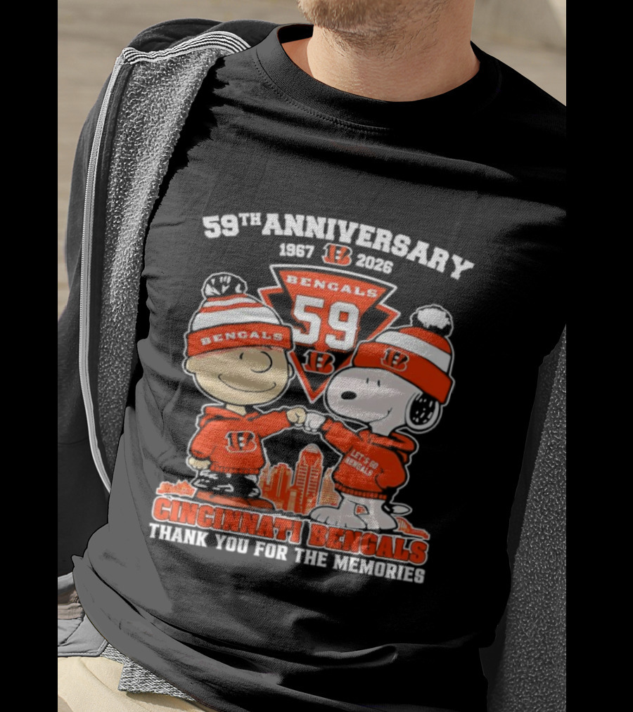 59th Anniversary 1967-2026 Bengals 59 Peanuts Cincinnati Bengals Thank You For The Memories T-Shirt