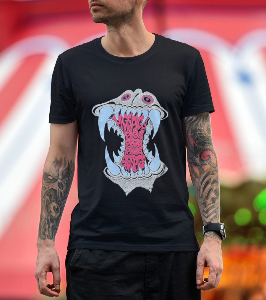 Pigsx7 Hippo Psychedelic Fang Mouth Design T-Shirt