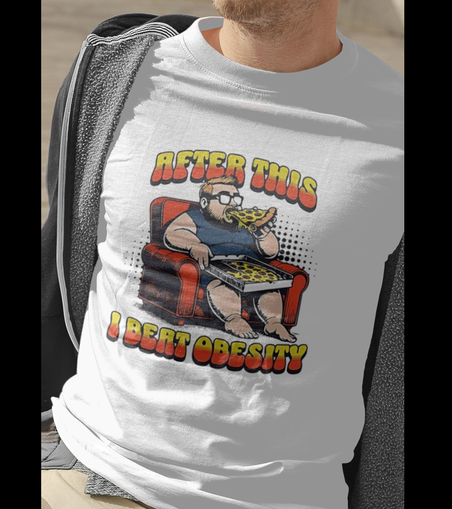 After This I Beat Obesity Pizza Eating Caricature T-Shirt