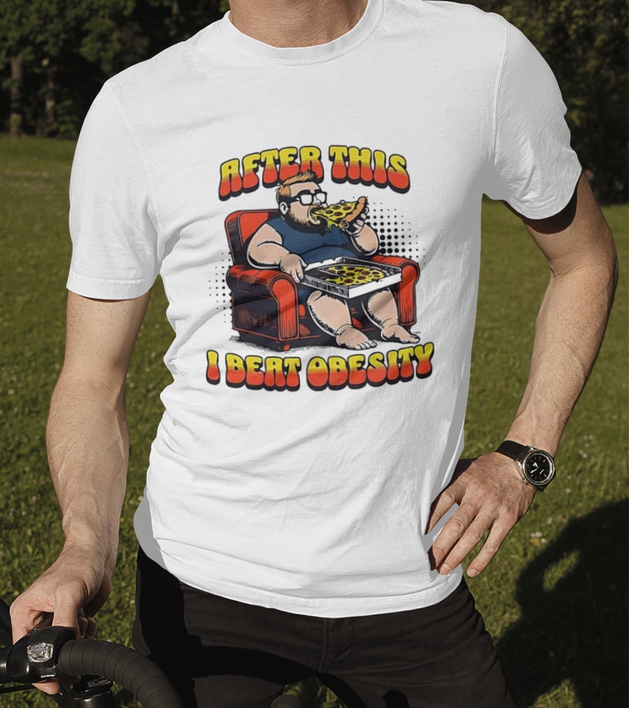 After This I Beat Obesity Pizza Eating Caricature T-Shirt