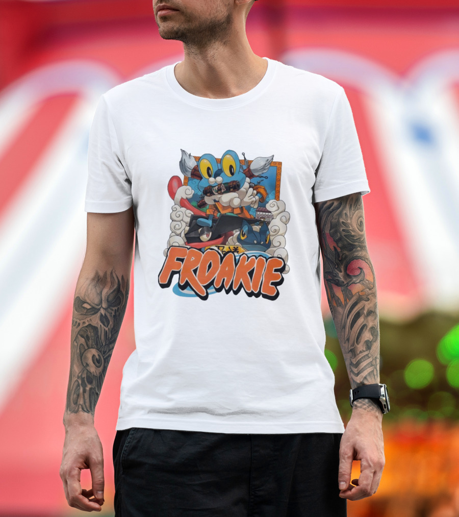 Froakie Ninja Adventure With Playful Clouds And Energetic Vibes T-Shirt