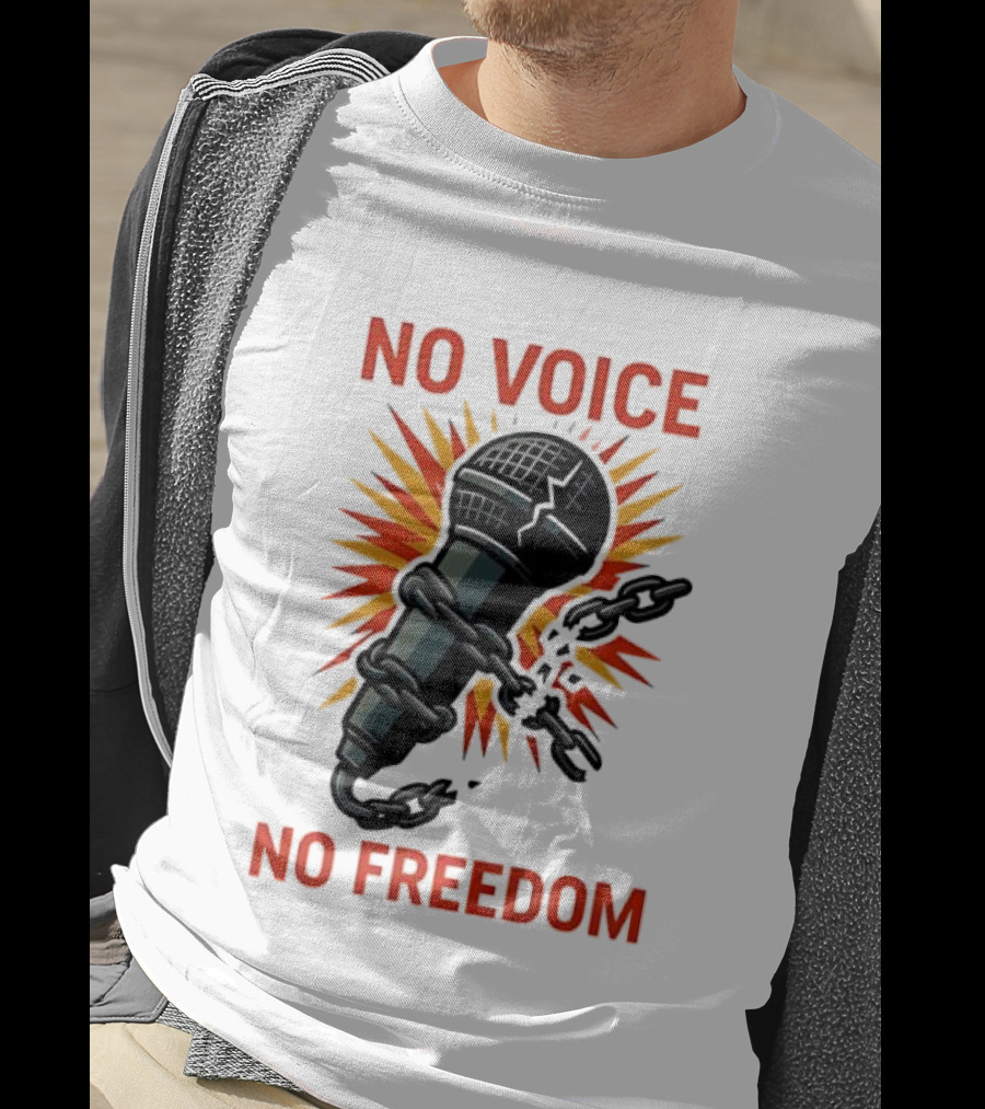 No Voice No Freedom Microphone And Chain Graphic T-Shirt