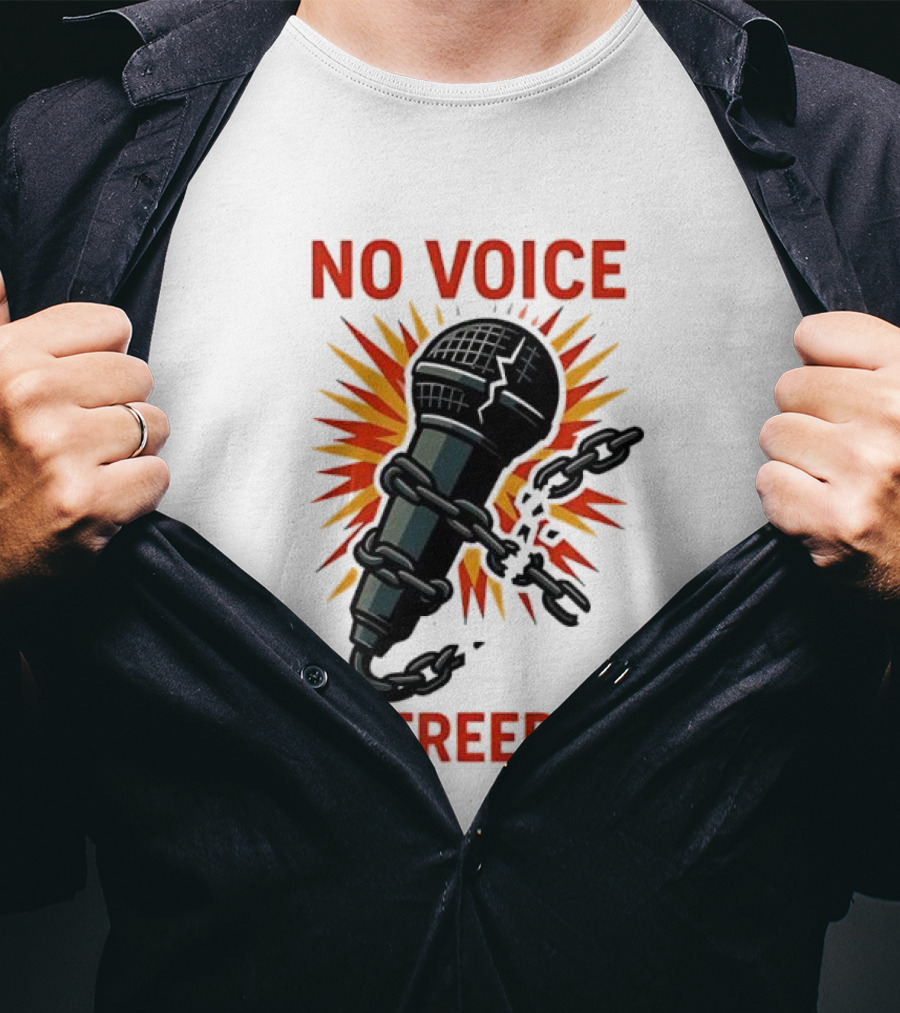 No Voice No Freedom Microphone And Chain Graphic T-Shirt