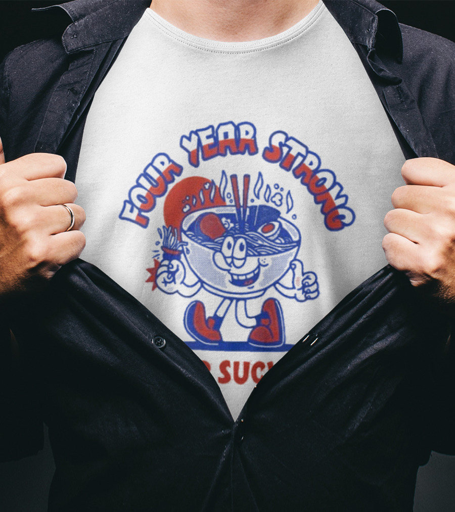 Four Year Strong Soup Suckers Retro Cartoon Bowl Character T-Shirt