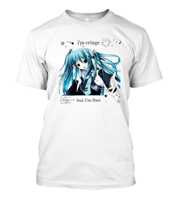 I'm Cringe But I'm Free Anime Blue Hair Character Stars T-Shirt
