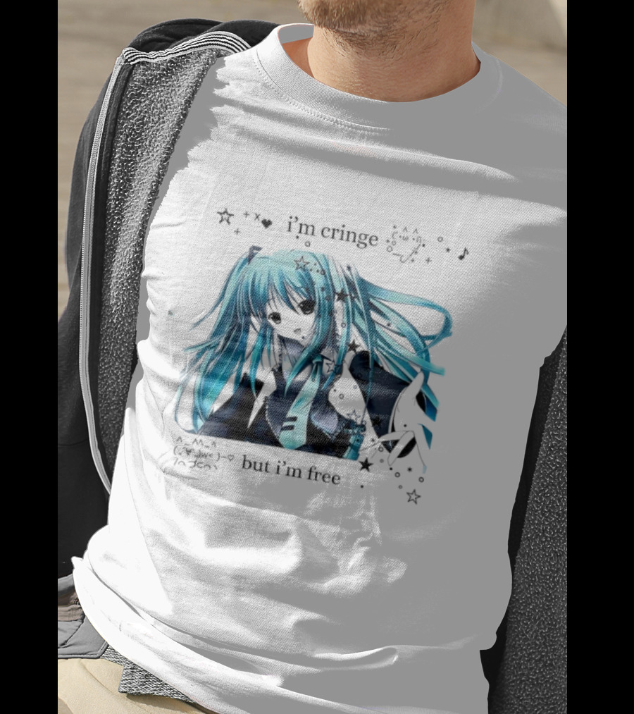 I'm Cringe But I'm Free Anime Blue Hair Character Stars T-Shirt