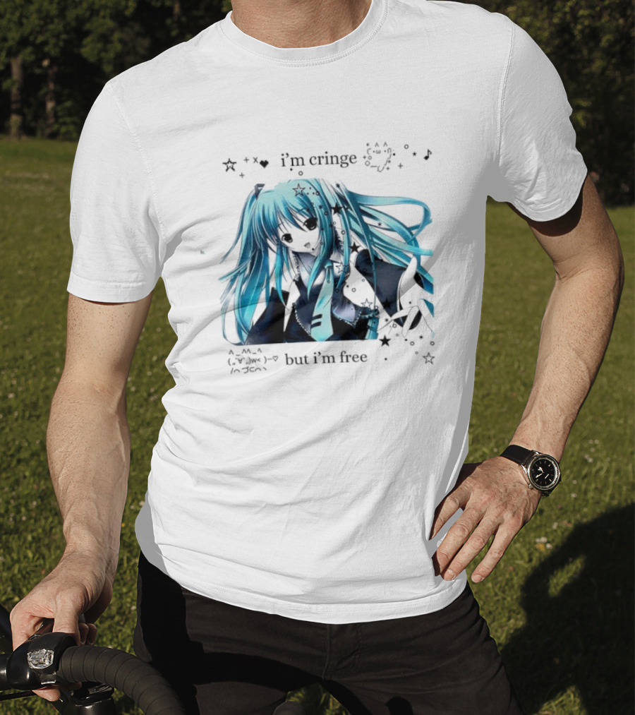 I'm Cringe But I'm Free Anime Blue Hair Character Stars T-Shirt
