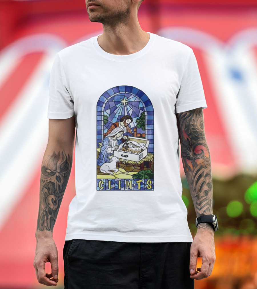 Nativity Stained Glass Clints Jesus Scene With Sneakers T-Shirt