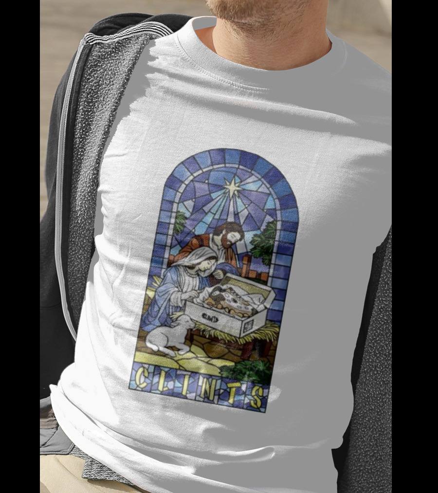 Nativity Stained Glass Clints Jesus Scene With Sneakers T-Shirt