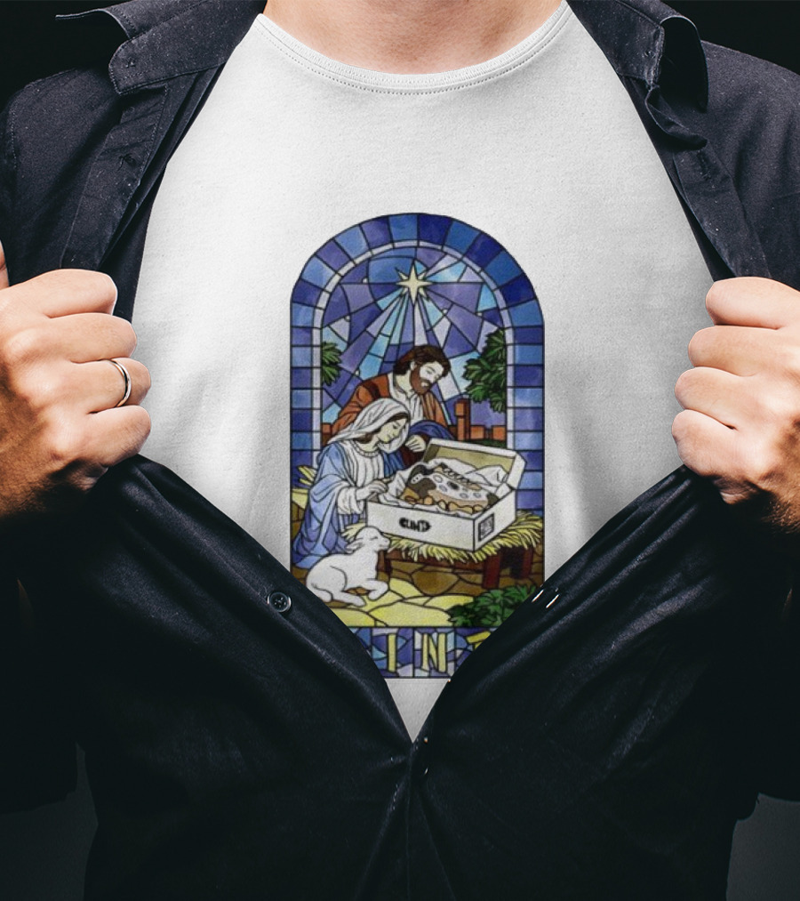 Nativity Stained Glass Clints Jesus Scene With Sneakers T-Shirt