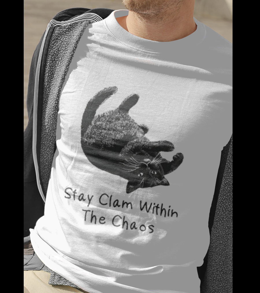 Stay Calm Within The Chaos Cat Pawsitive Vibes Black Feline T-Shirt
