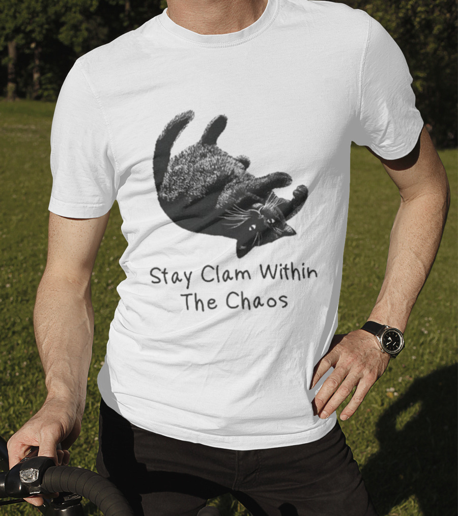 Stay Calm Within The Chaos Cat Pawsitive Vibes Black Feline T-Shirt