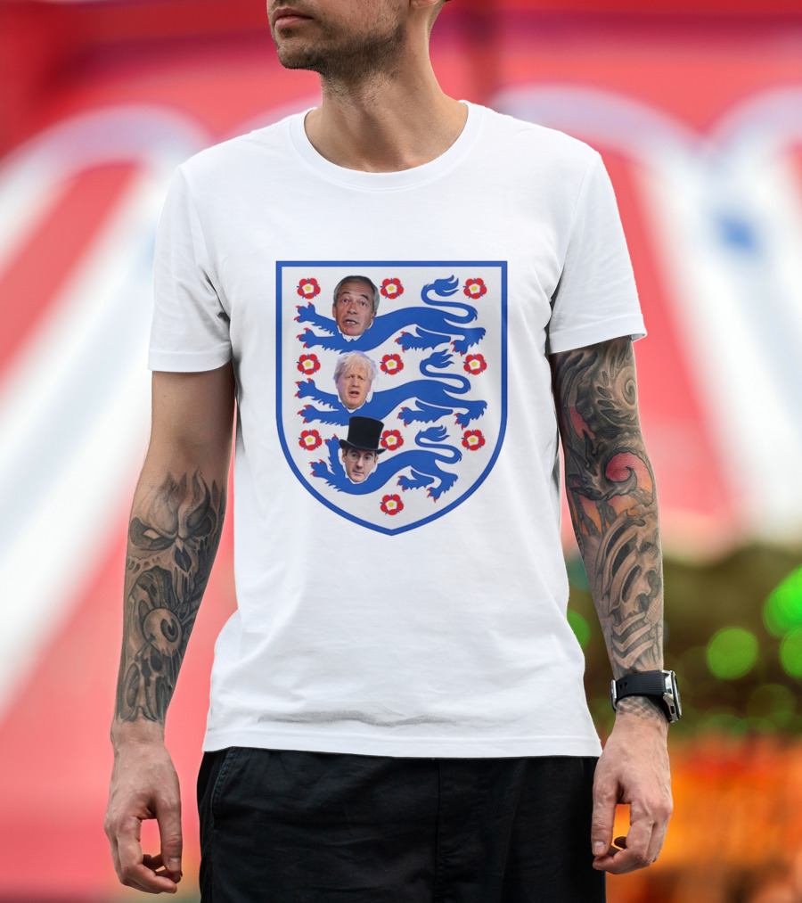 Nigel Farage Boris Johnson Jacob Rees Mogg England Three Lions Flag T-Shirt