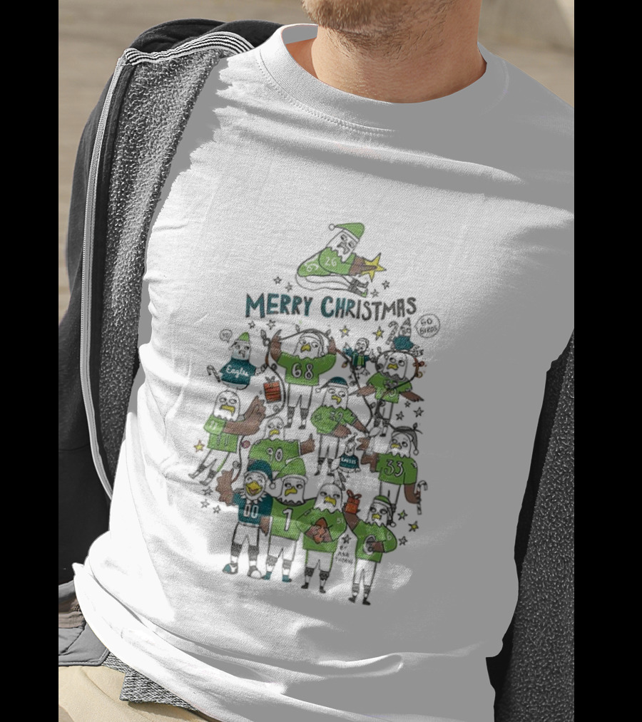 Philadelphia Eagles Merry Christmas Mascot Tree Football T-Shirt