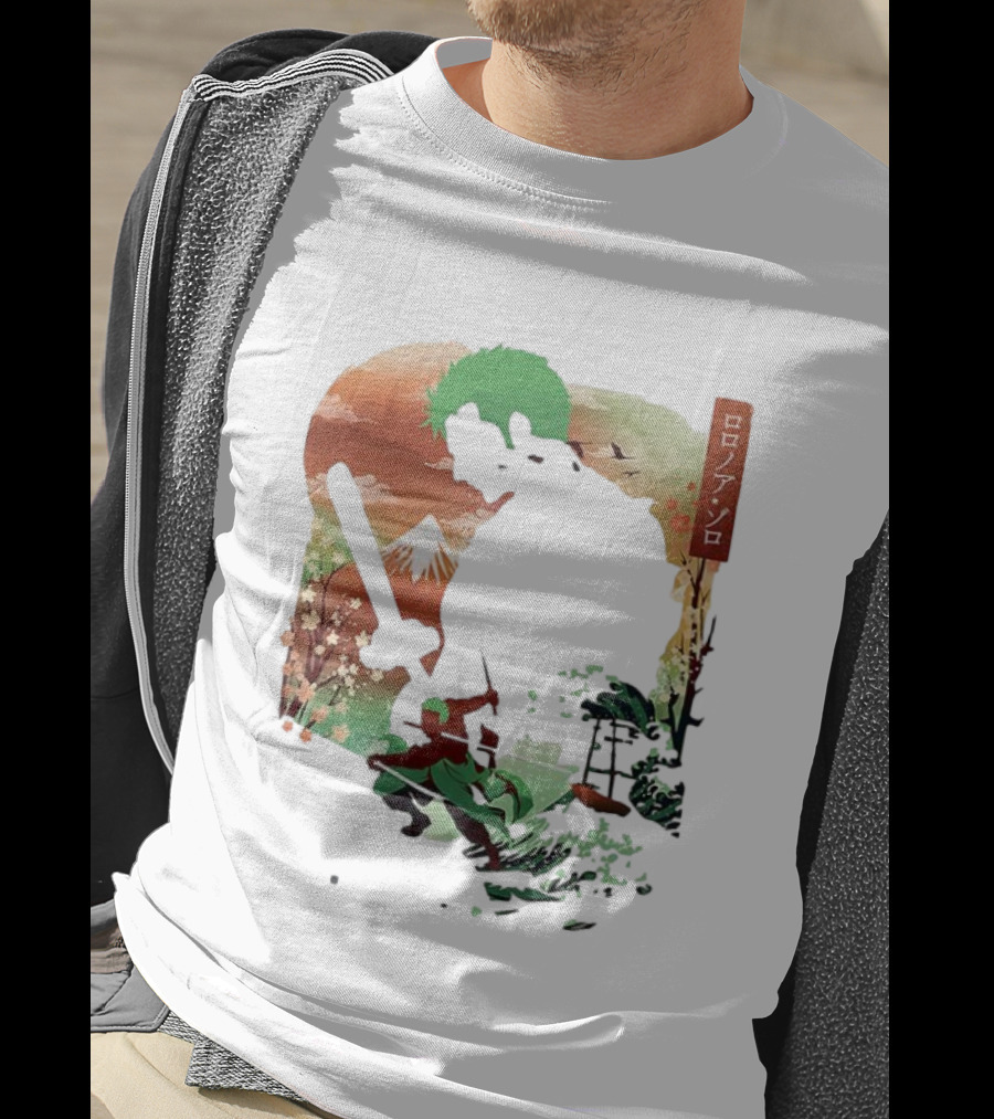 Roronoa Zoro One Piece Ukiyo-e Lunar New Year Silhouette Art Japanese Style T-Shirt