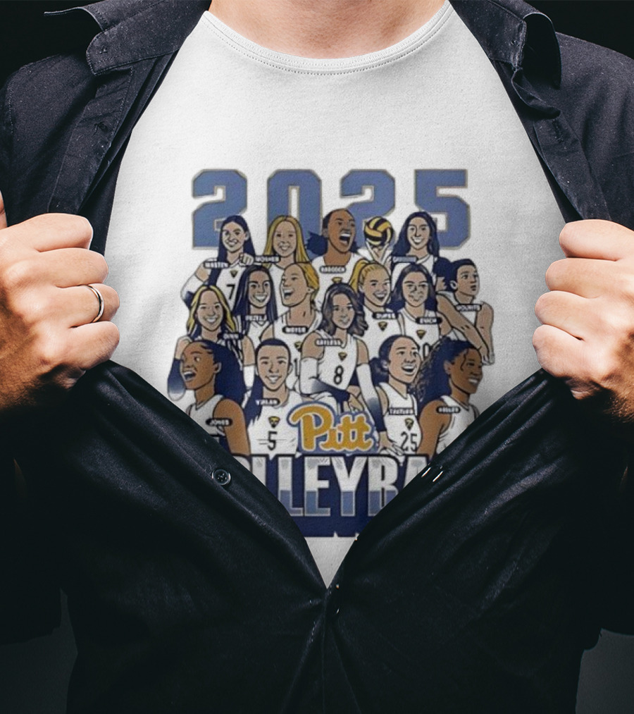 Pitt Volleyball 2025 Pittsburgh Panthers Team Caricature T-Shirt