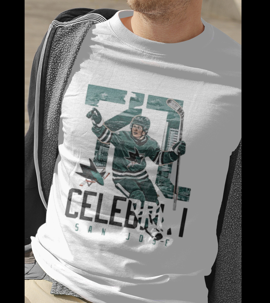 San Jose Sharks 71 Celebrini Landmark Skyline Hockey T-Shirt