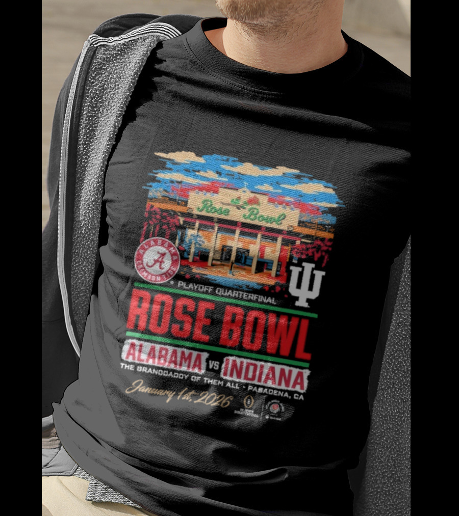 Alabama Crimson Tide Vs Indiana Hoosiers 2026 Rose Bowl Playoff Quarterfinal Pasadena CA T-Shirt