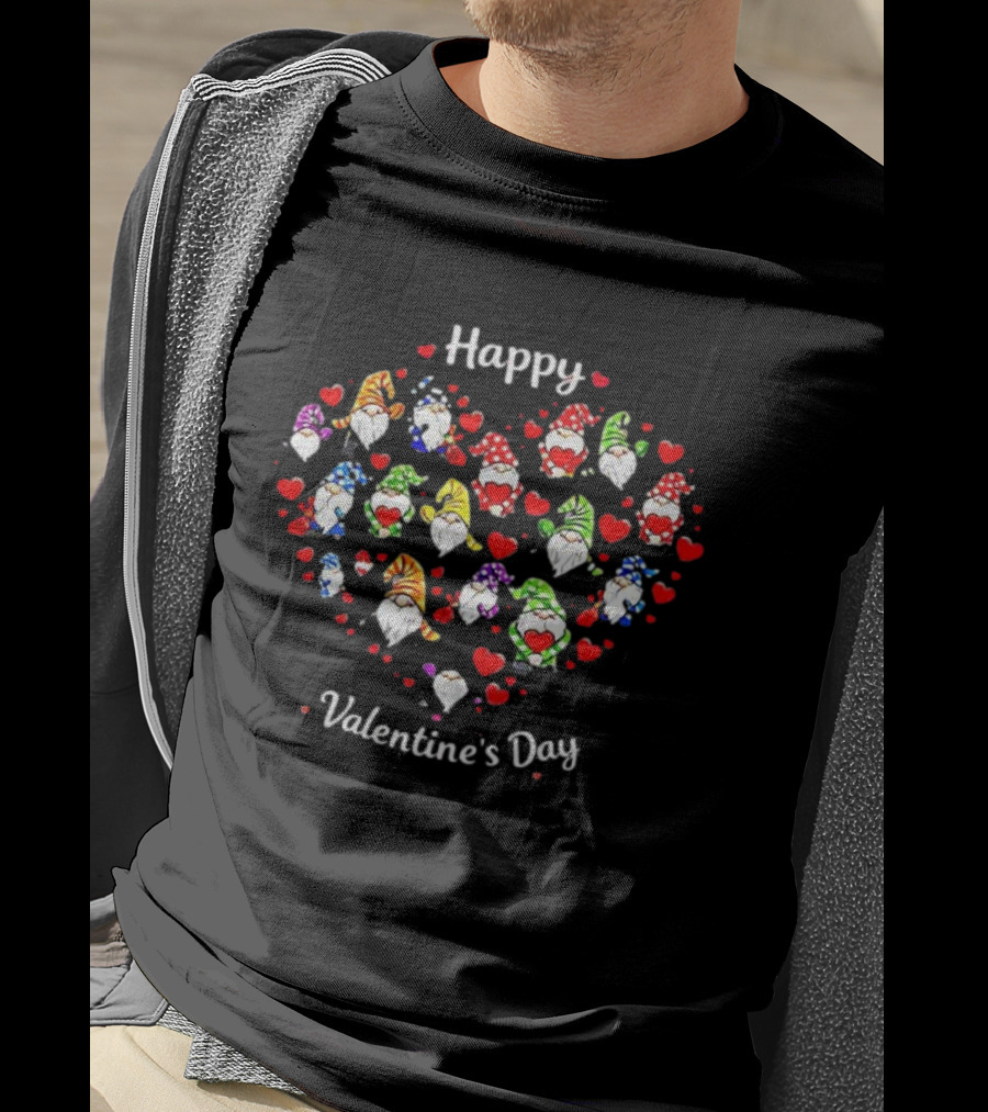Happy Valentine's Day Gnomes Heart Arrangement With Colorful Hats And Hearts T-Shirt