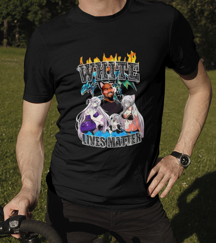 Kanye West Anime White Lives Matter Flame Background Anime Characters T-Shirt
