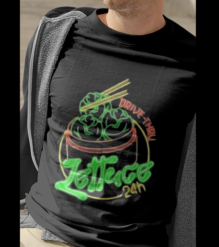 Lettuce Drive Thru 24 Hour Neon Bowl With Chopsticks T-Shirt