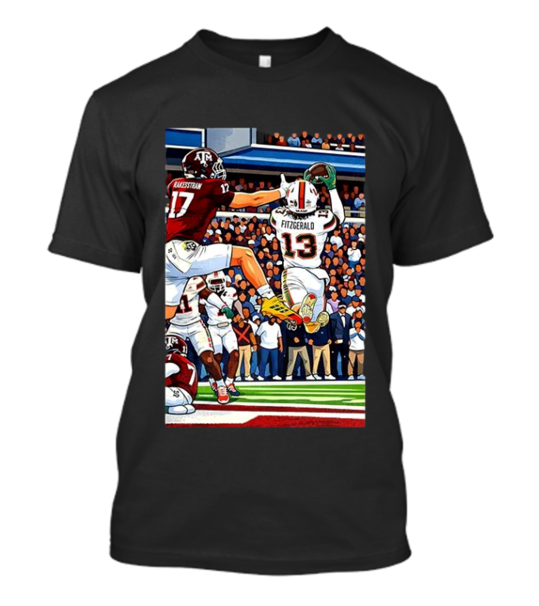 Miami Hurricanes Rakestraw 17 Vs Texas A&M Aggies Fitzgerald 13 NCAA CFP 2025 Match Football Action T-Shirt