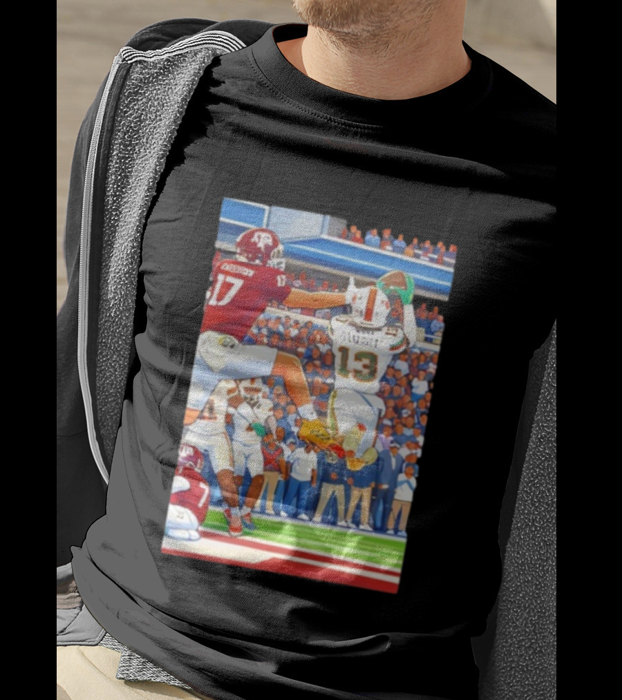 Miami Hurricanes Vs Texas A&M Football Game Fitzgerald 13 Rakestraw 17 Stadium Scene T-Shirt