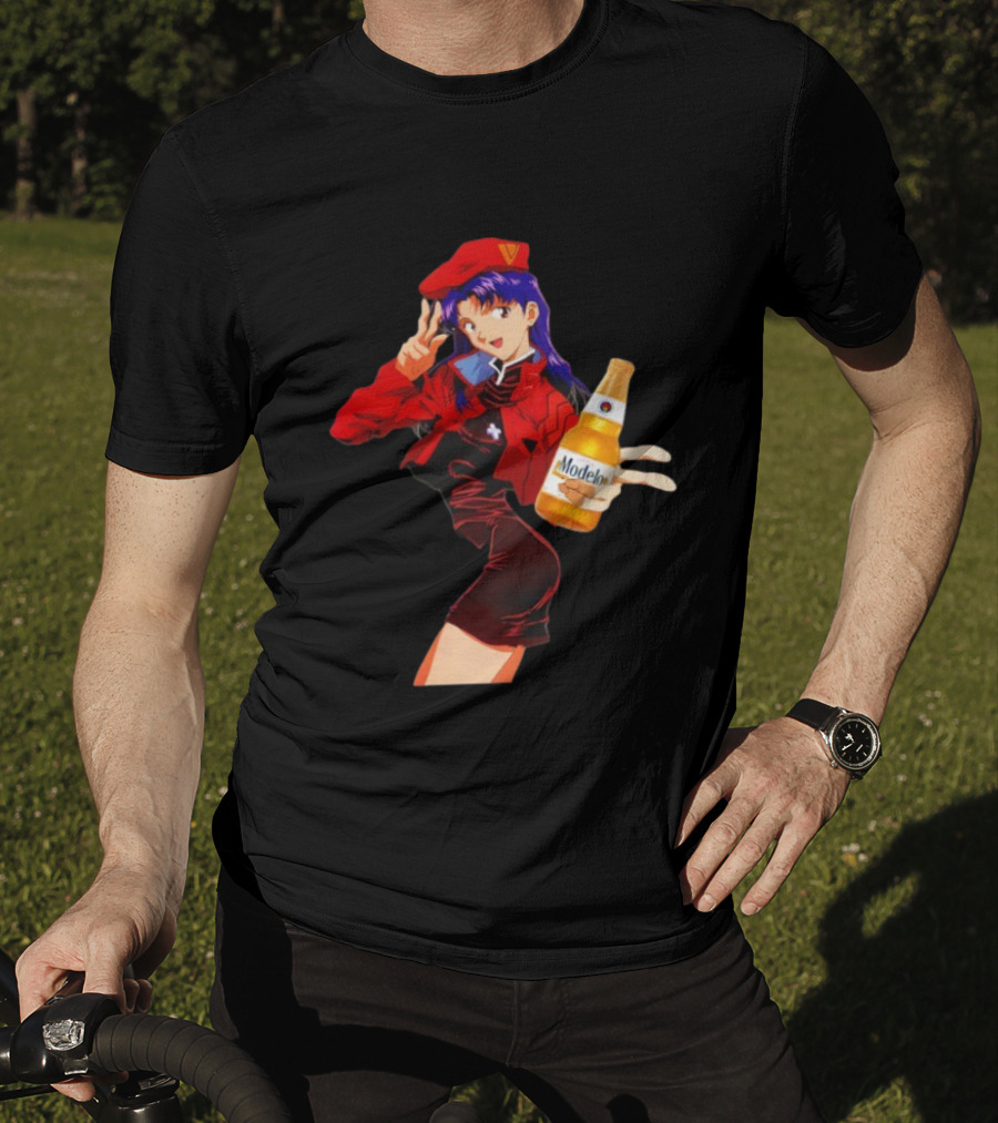 Misato Katsuragi Modelo Especial Beer Anime Fusion T-Shirt