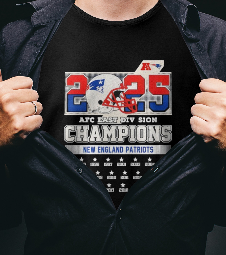 New England Patriots 2025 AFC East Division Champions Helmet Stars T-Shirt