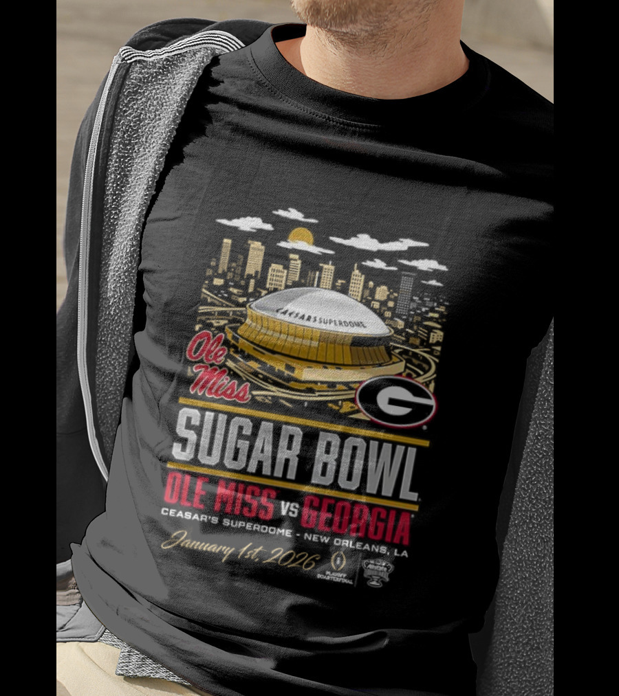 Ole Miss Rebels Vs Georgia Bulldogs NCAA CFP Sugar Bowl 2026 Caesars Superdome January 1 New Orleans T-Shirt