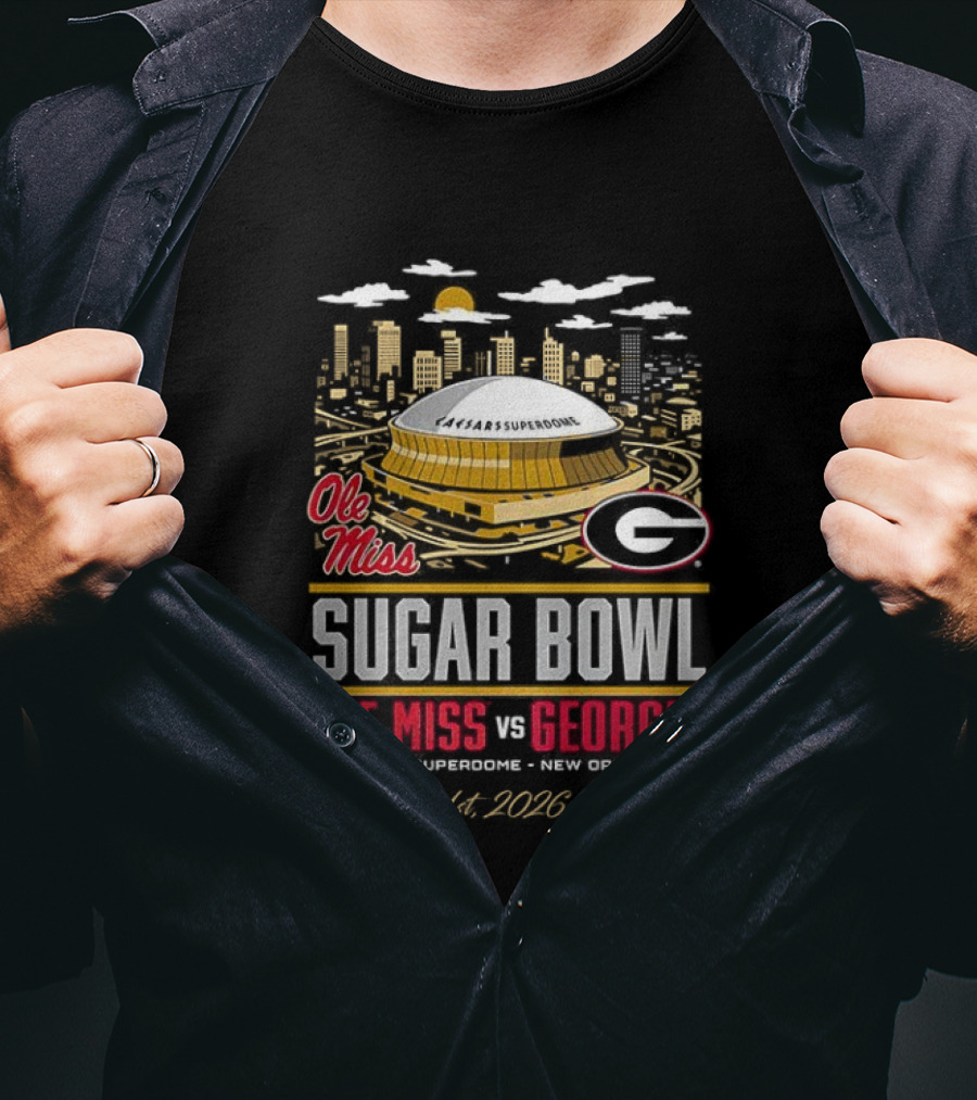 Ole Miss Rebels Vs Georgia Bulldogs NCAA CFP Sugar Bowl 2026 Caesars Superdome January 1 New Orleans T-Shirt