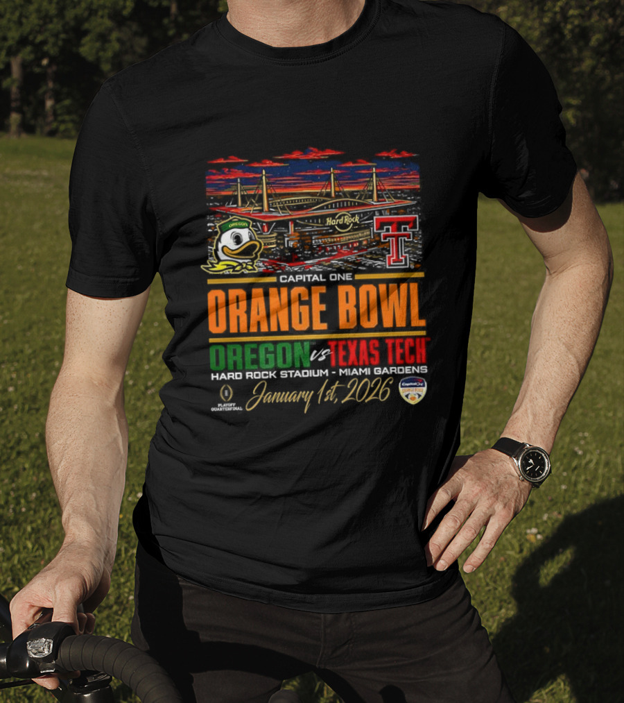 Oregon Ducks Vs Texas Tech Red Raiders Capital One Orange Bowl 2026 Hard Rock Stadium January 1 T-Shirt