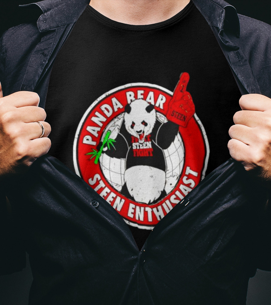 Panda Bear Steen Fight Enthusiast With Foam Finger And Bamboo T-Shirt