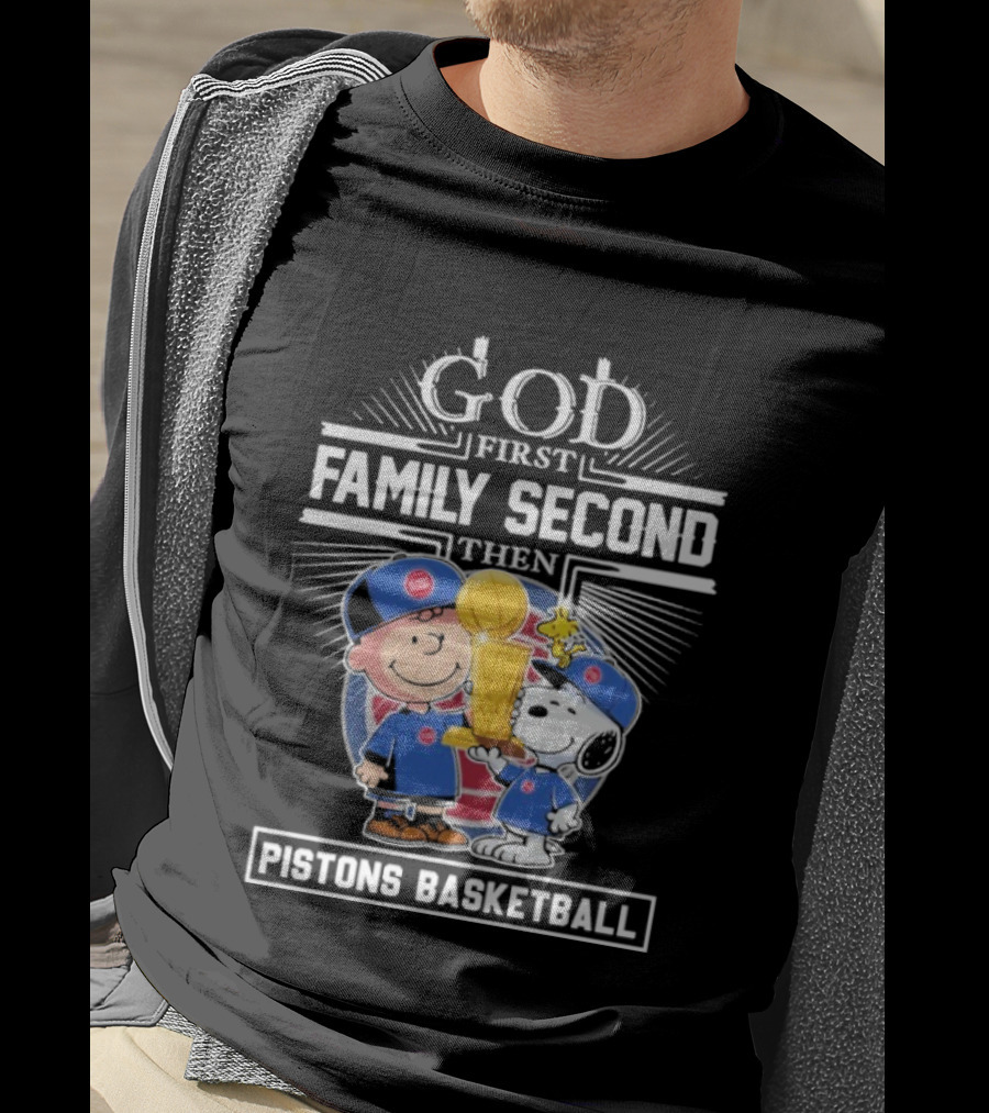 God First Family Second Then Pistons Basketball Snoopy Charlie Brown Trophy T-Shirt