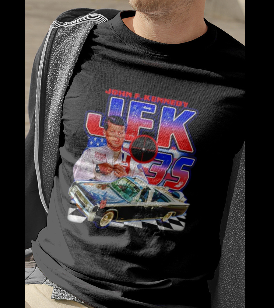 John F. Kennedy JFK 35 Racer Car USA Flag T-Shirt