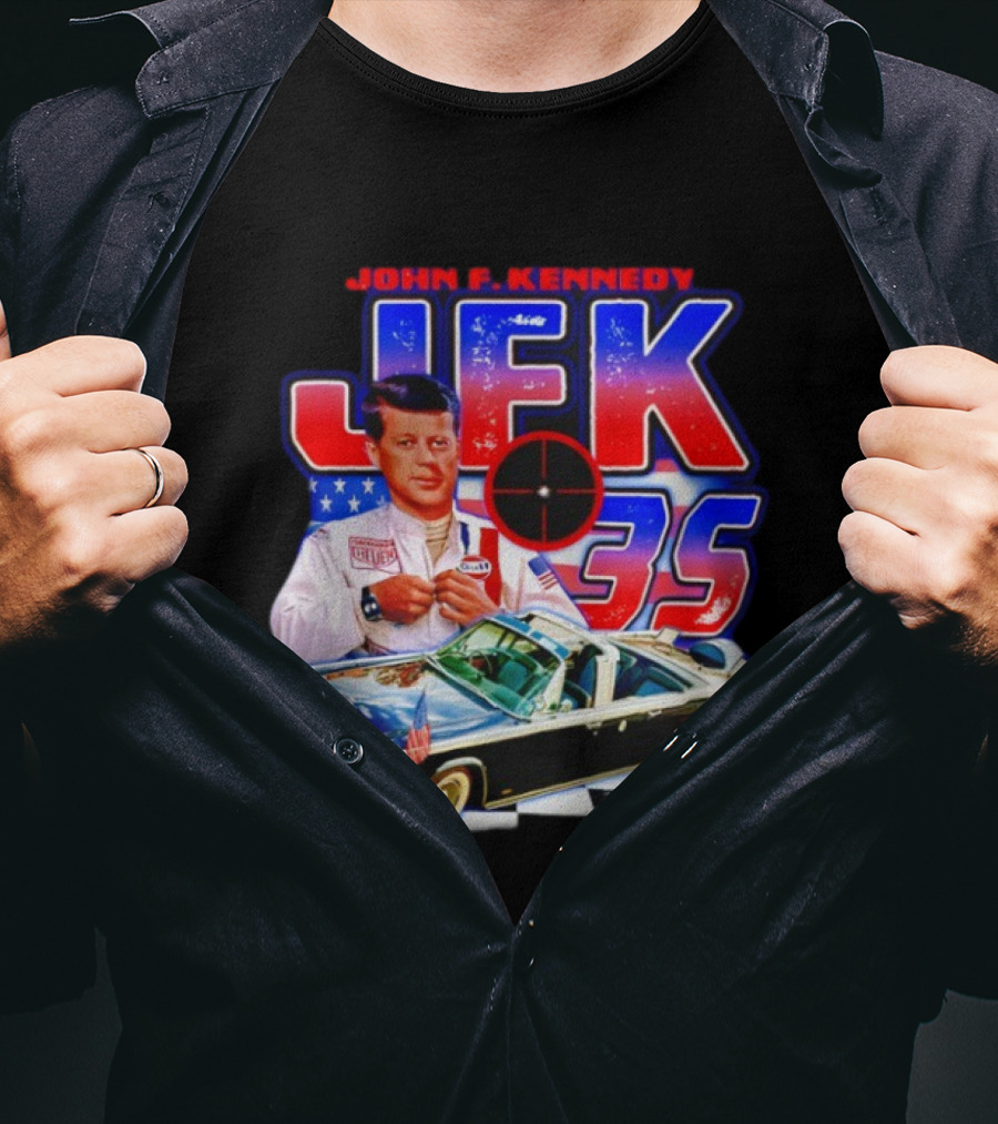 John F. Kennedy JFK 35 Racer Car USA Flag T-Shirt