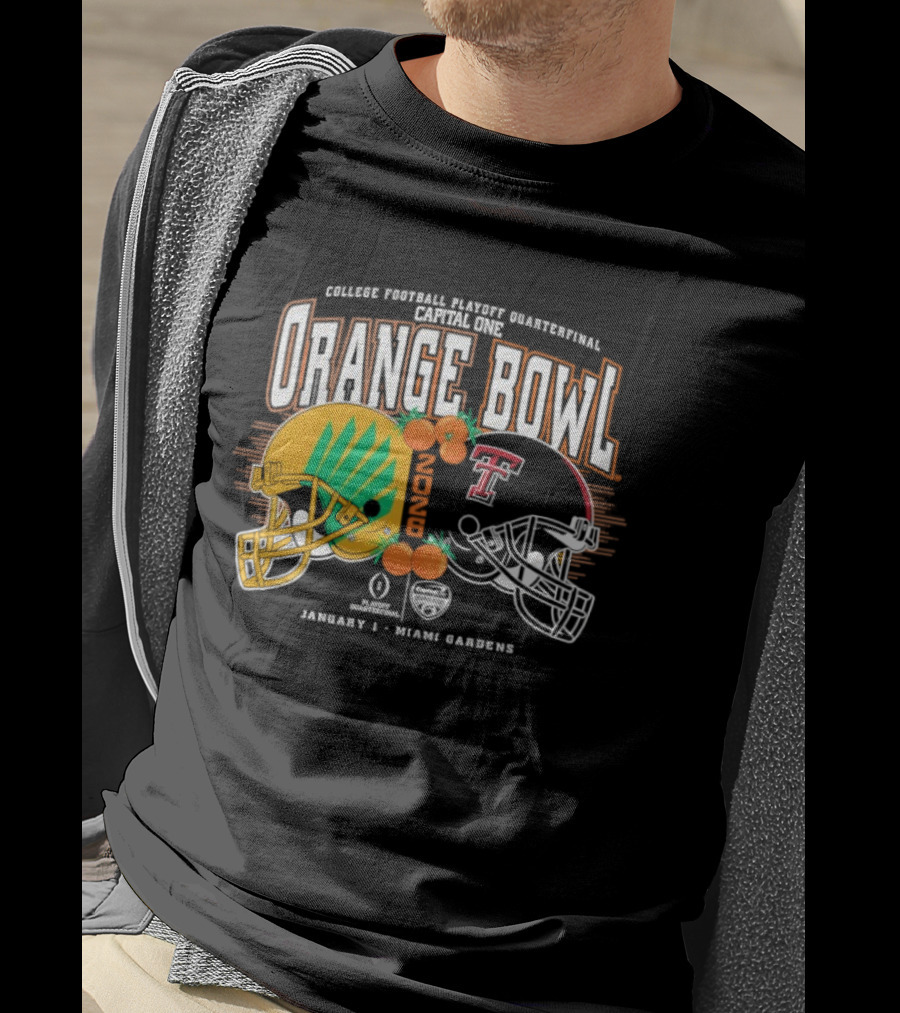 Texas Tech Red Raiders Oregon Ducks Orange Bowl 2025 CFP Quarterfinal Miami Gardens T-Shirt