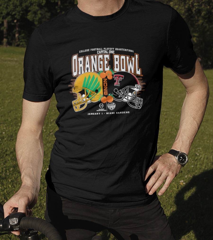 Texas Tech Red Raiders Oregon Ducks Orange Bowl 2025 CFP Quarterfinal Miami Gardens T-Shirt