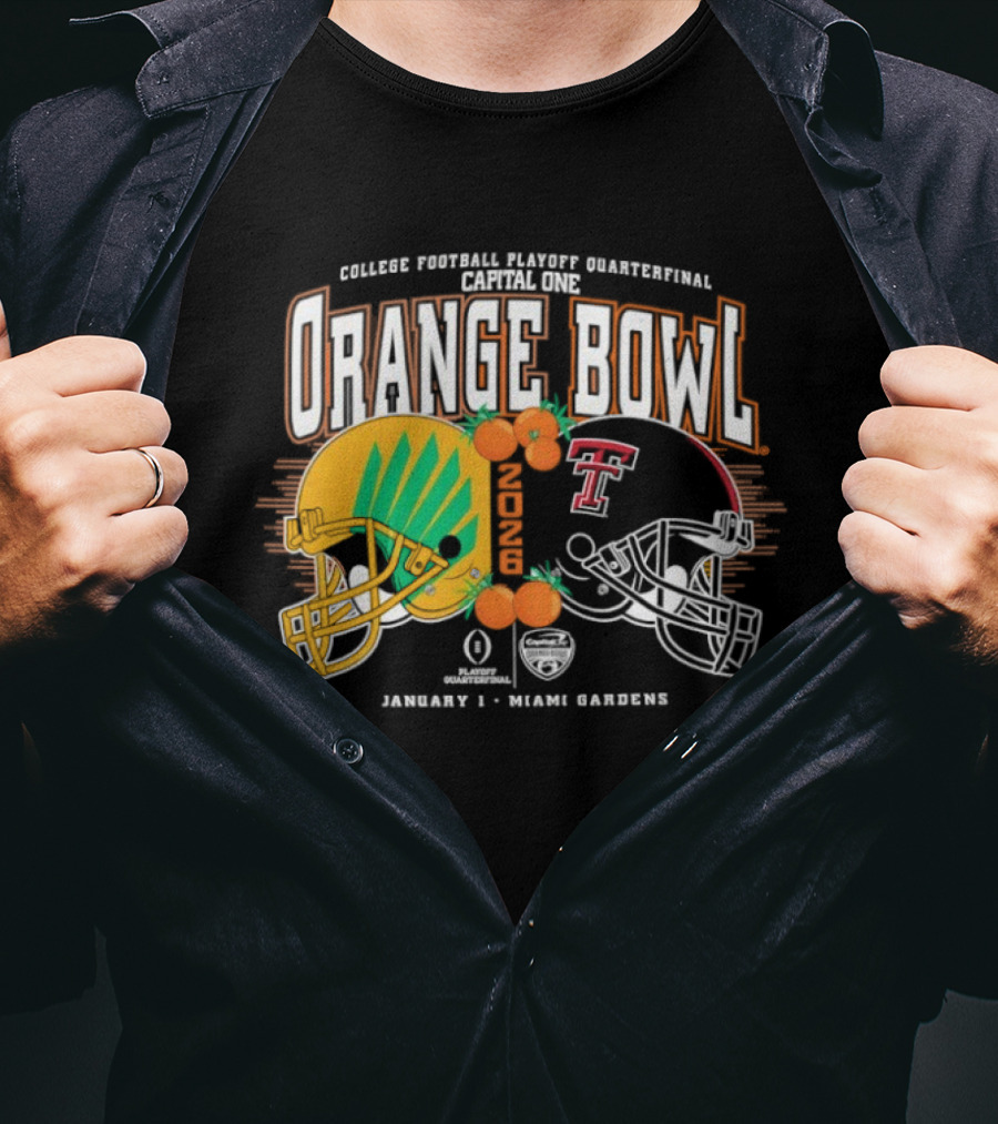 Texas Tech Red Raiders Oregon Ducks Orange Bowl 2025 CFP Quarterfinal Miami Gardens T-Shirt