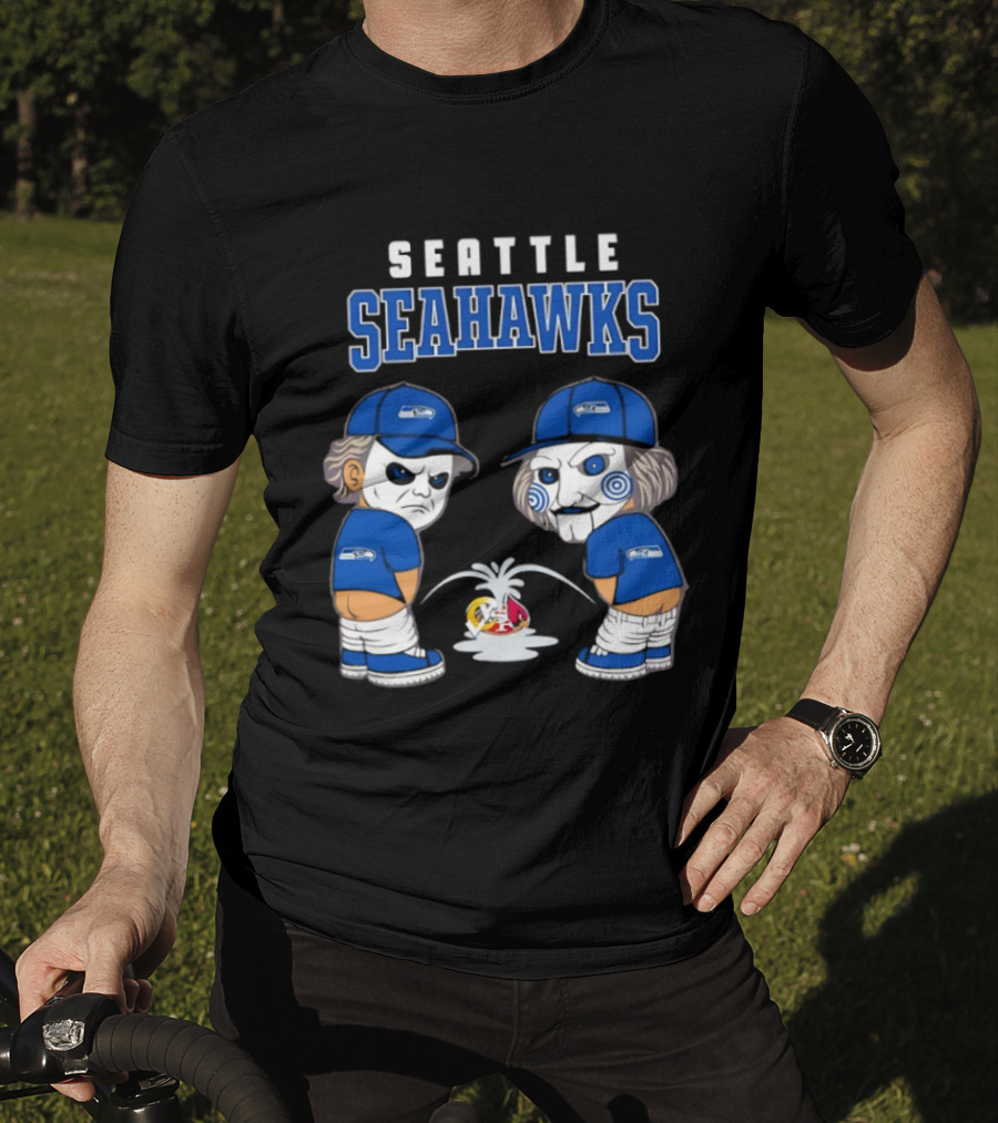 Seattle Seahawks Michael Myers Billy The Puppet Piss On Rival Teams T-Shirt