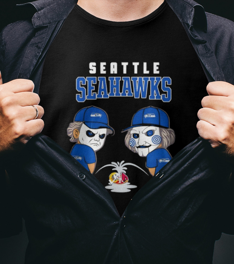 Seattle Seahawks Michael Myers Billy The Puppet Piss On Rival Teams T-Shirt