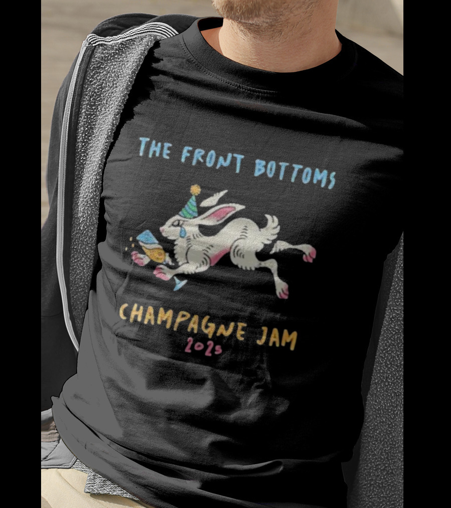 The Front Bottoms Champagne Jam 2026 Bunny Party Hat Festive Rabbit T-Shirt