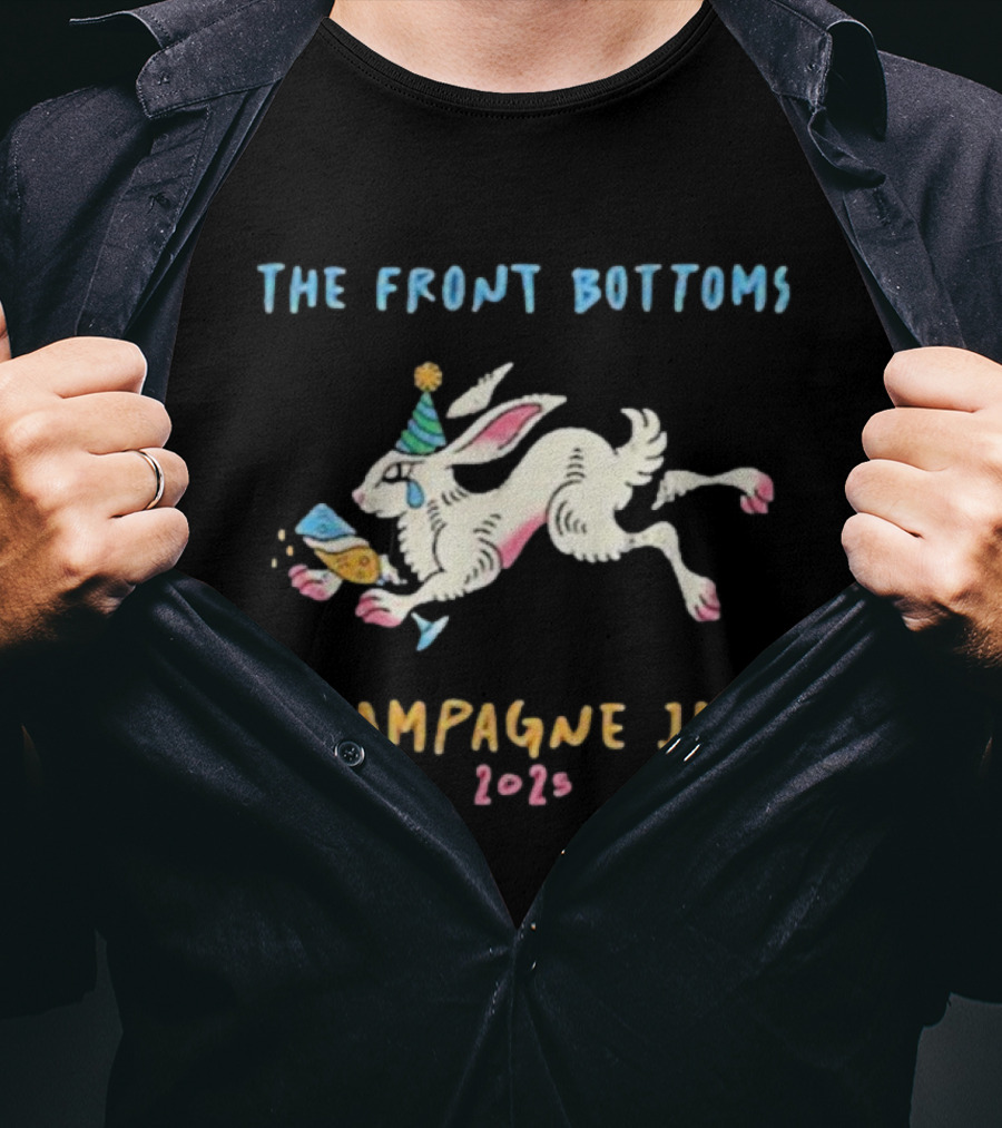 The Front Bottoms Champagne Jam 2026 Bunny Party Hat Festive Rabbit T-Shirt