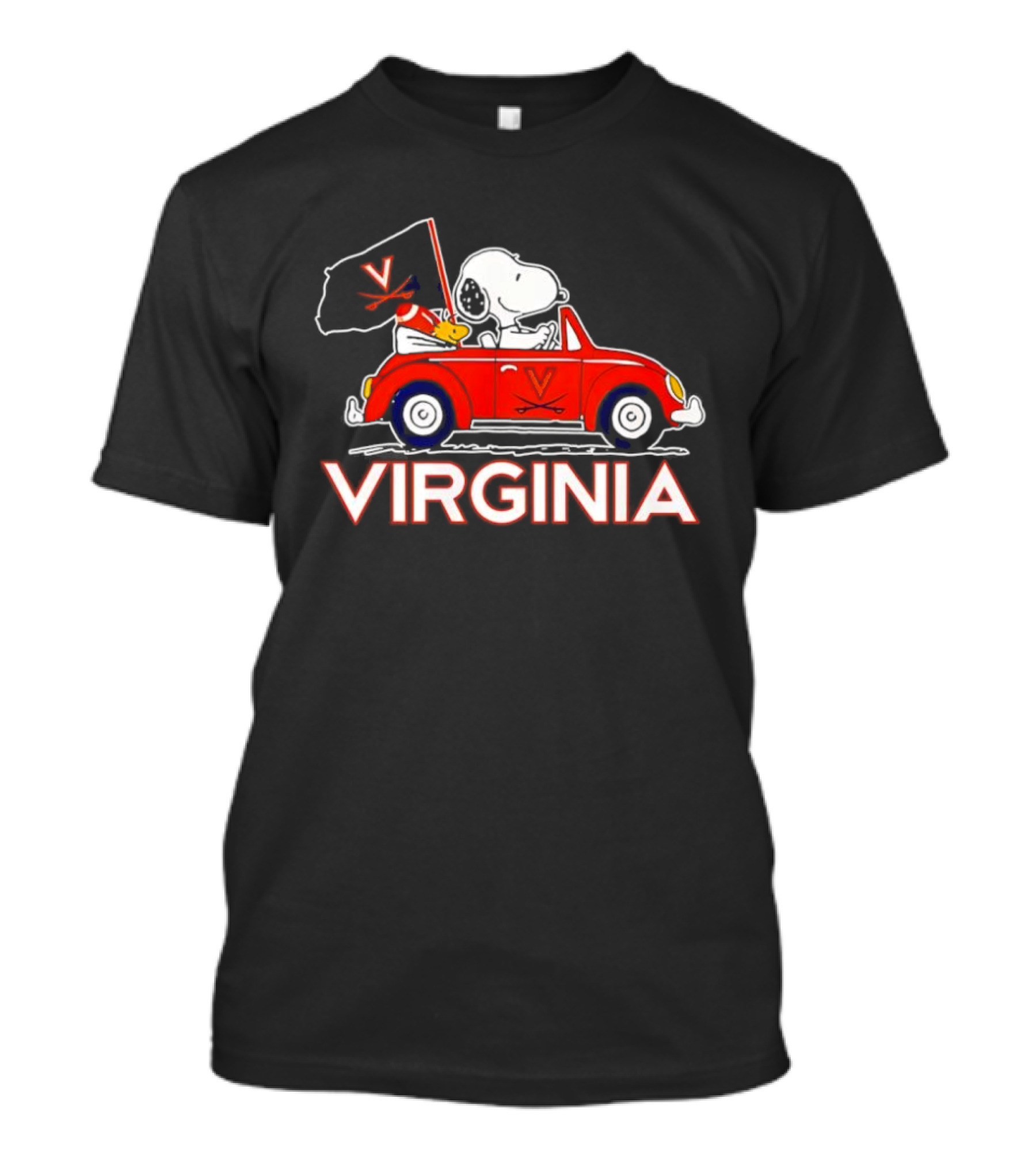 Virginia Tech Snoopy Woodstock Driving Red Car With Flag T-Shirt